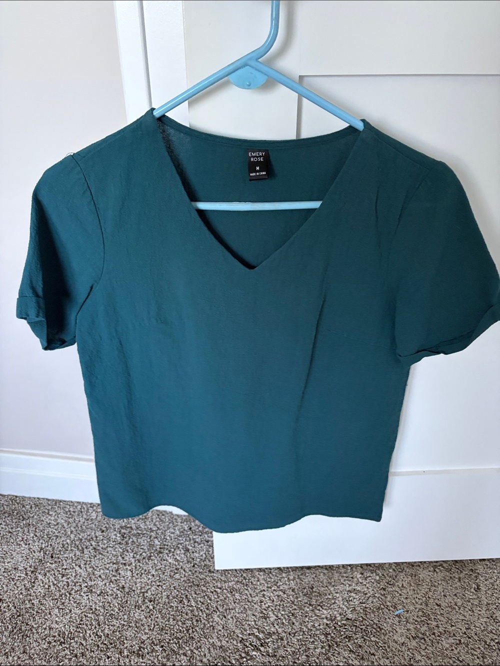 Emery Rose Teal V-Neck Short Sleeve Top